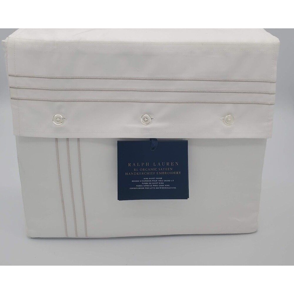 Ralph Lauren Organic Sateen Handkerchief Embroidery King Duvet Cover Platinum